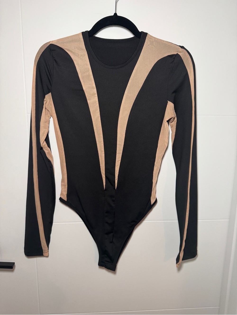 Long Sleeve Black and Tan Colorblock bodysuit